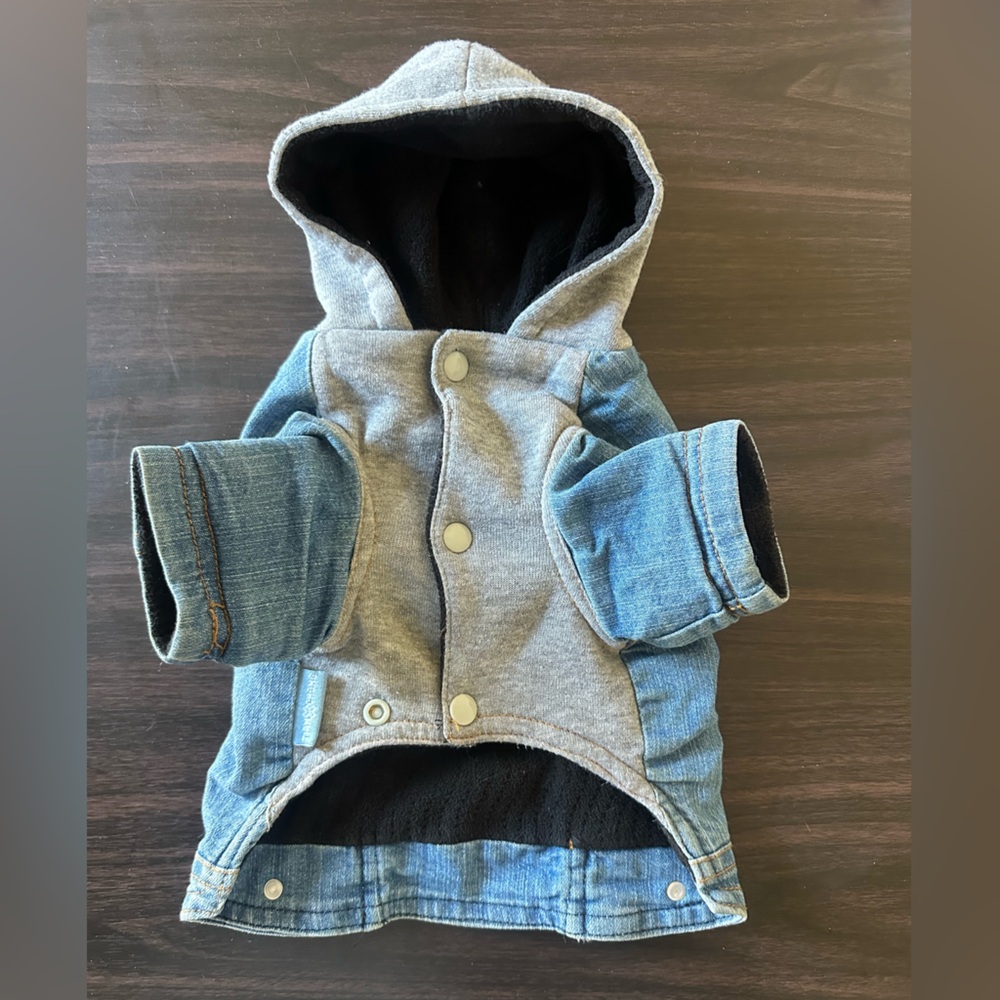 Denim and Gray Hooded Dog Jacket